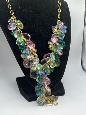 RJ Graziano Multi drop pastel  lucite and rhinestone necklace AMAZING